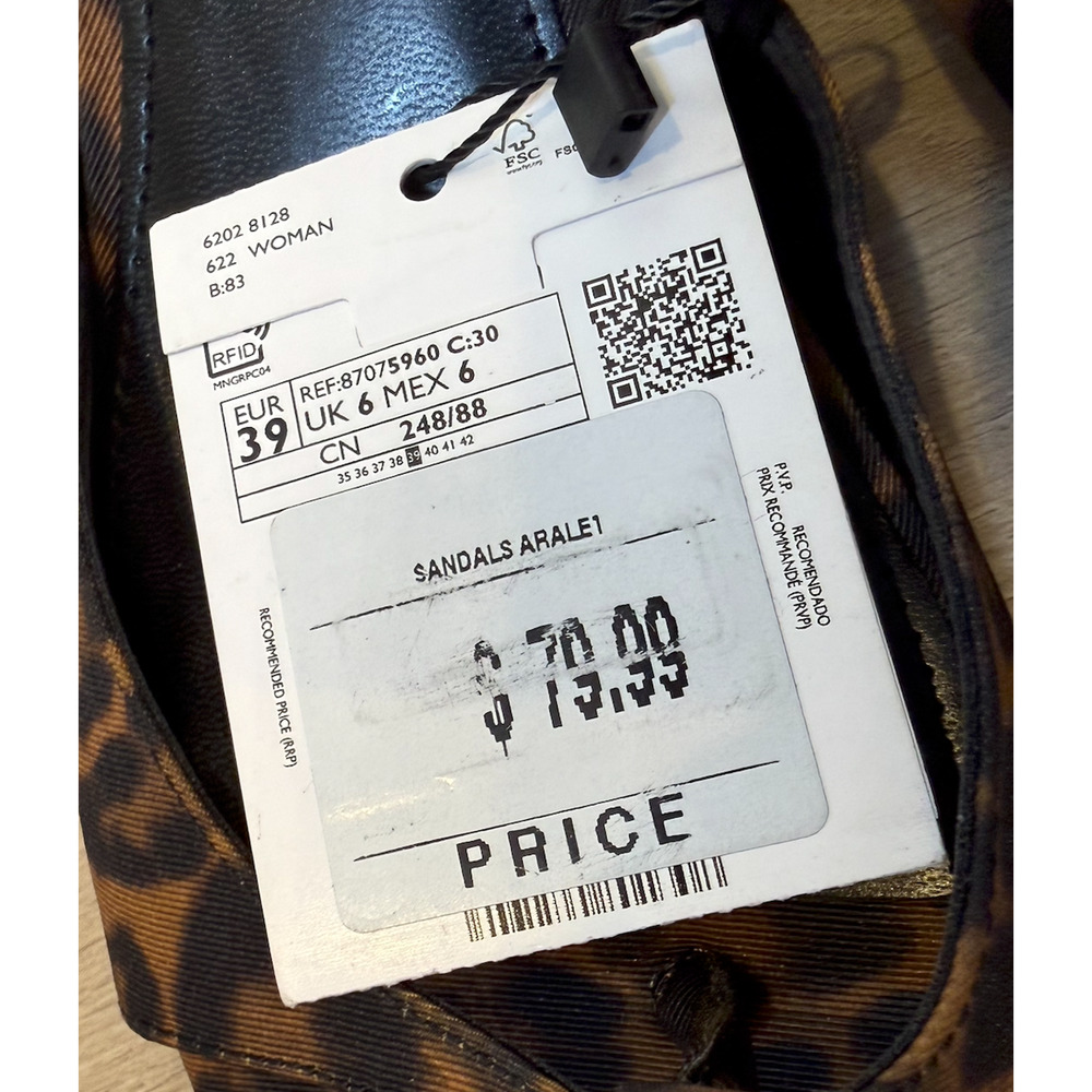 MANGO MNG BROWN BLACK LEOPARD ANIMAL PRINT KITTEN HEELS SANDALS SHOES SZ 39 8.5 - Picture 10 of 10